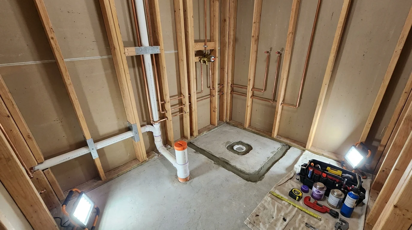 Bathroom rough-in plumbing during remodel by Johns Plumbing LLC in Amelia Court House