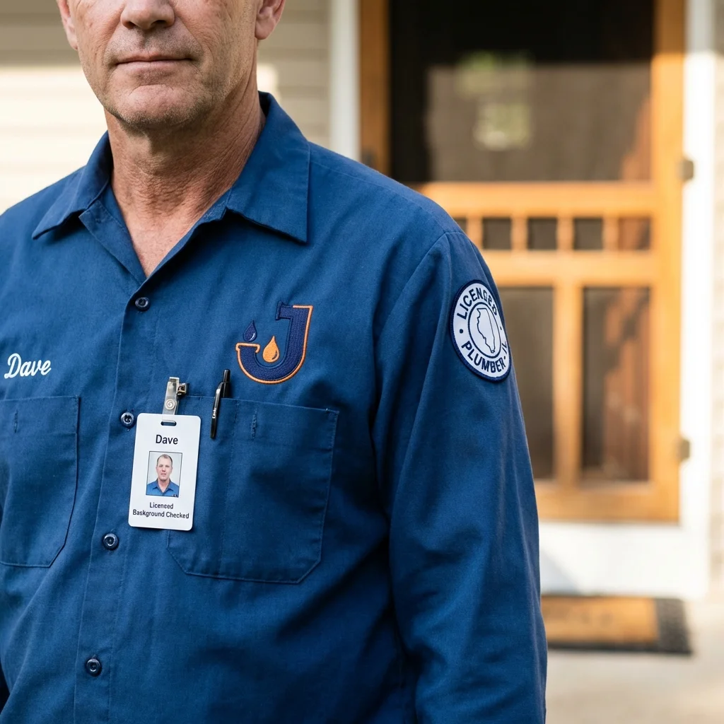 Licensed plumber showing ID badge in Amelia Court House, VA