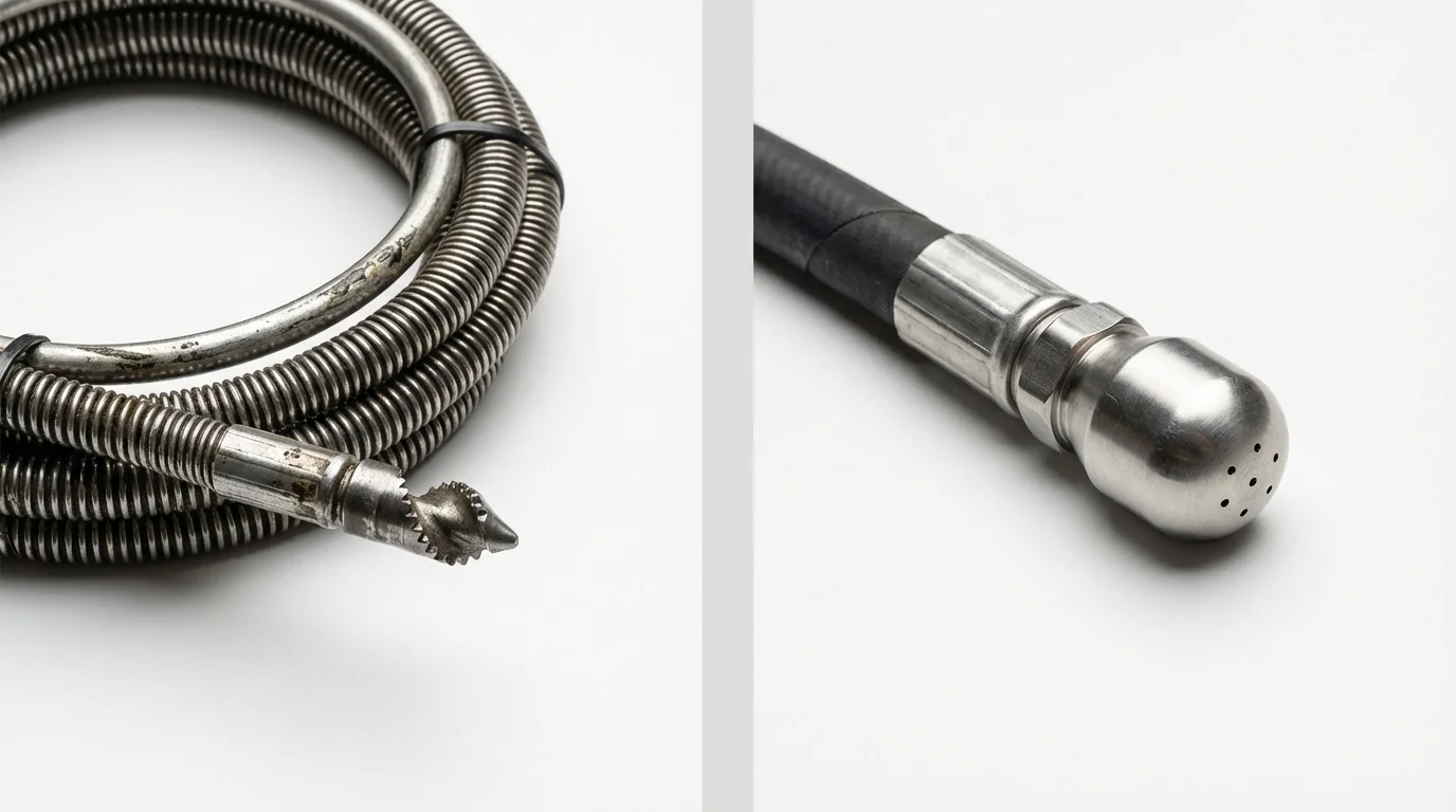 Drain snake cable and hydro jetting nozzle used for drain cleaning in Amelia Court House, VA