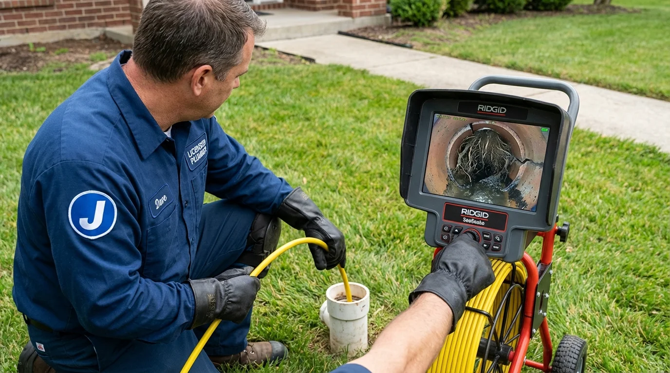 Sewer camera inspection being performed by Johns Plumbing LLC in Amelia Court House