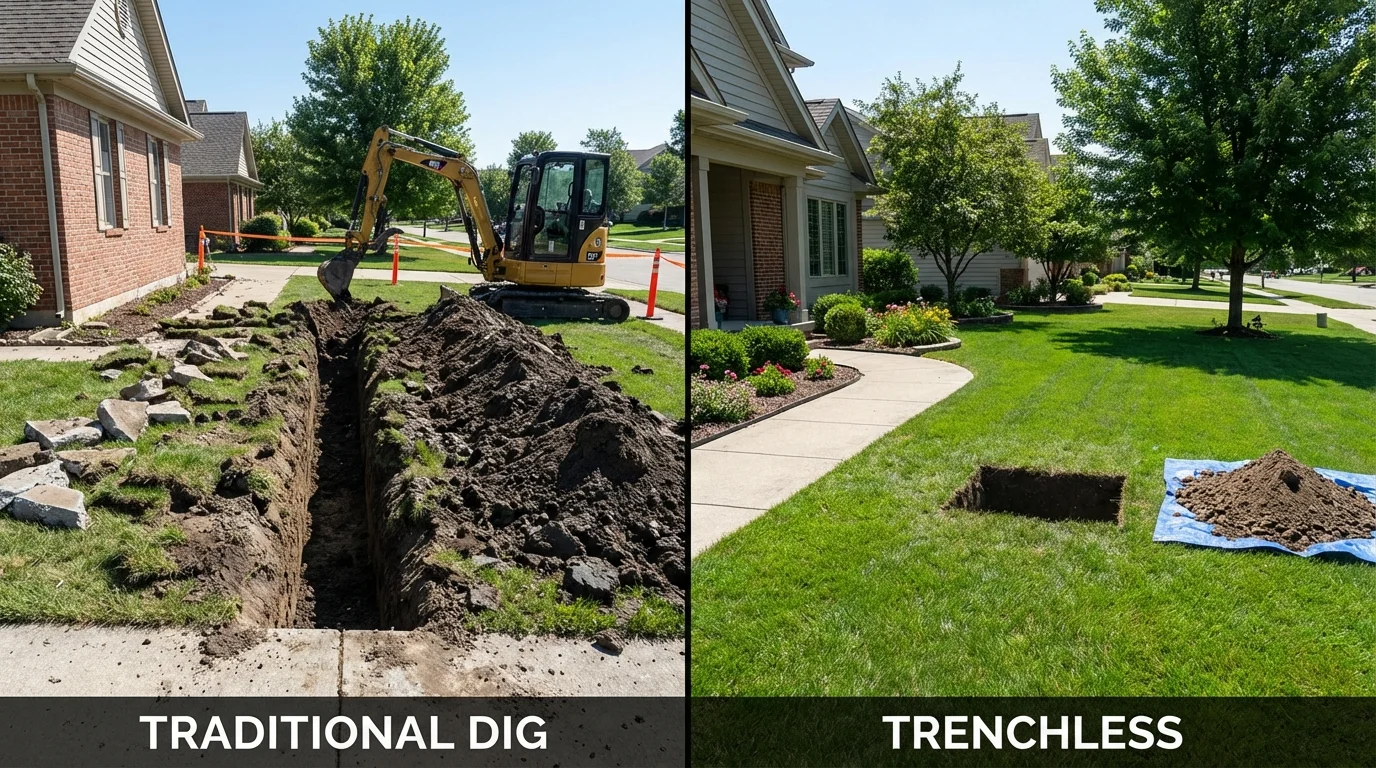 Trenchless sewer repair with minimal yard damage versus traditional excavation in Amelia Court House, VA